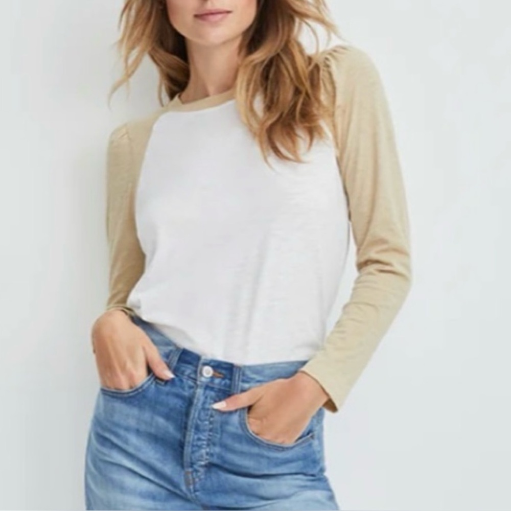 Veronica Beard Mason Puff Sleeve Cotton Preppy Skouchy Luxury Baseball Tee XS